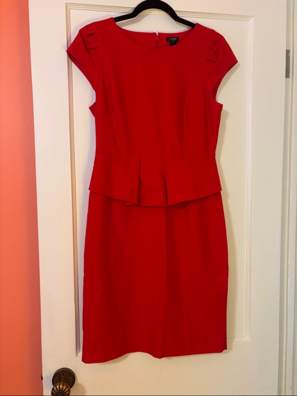 Red Cap-Sleeve Peplum Midi Dress
